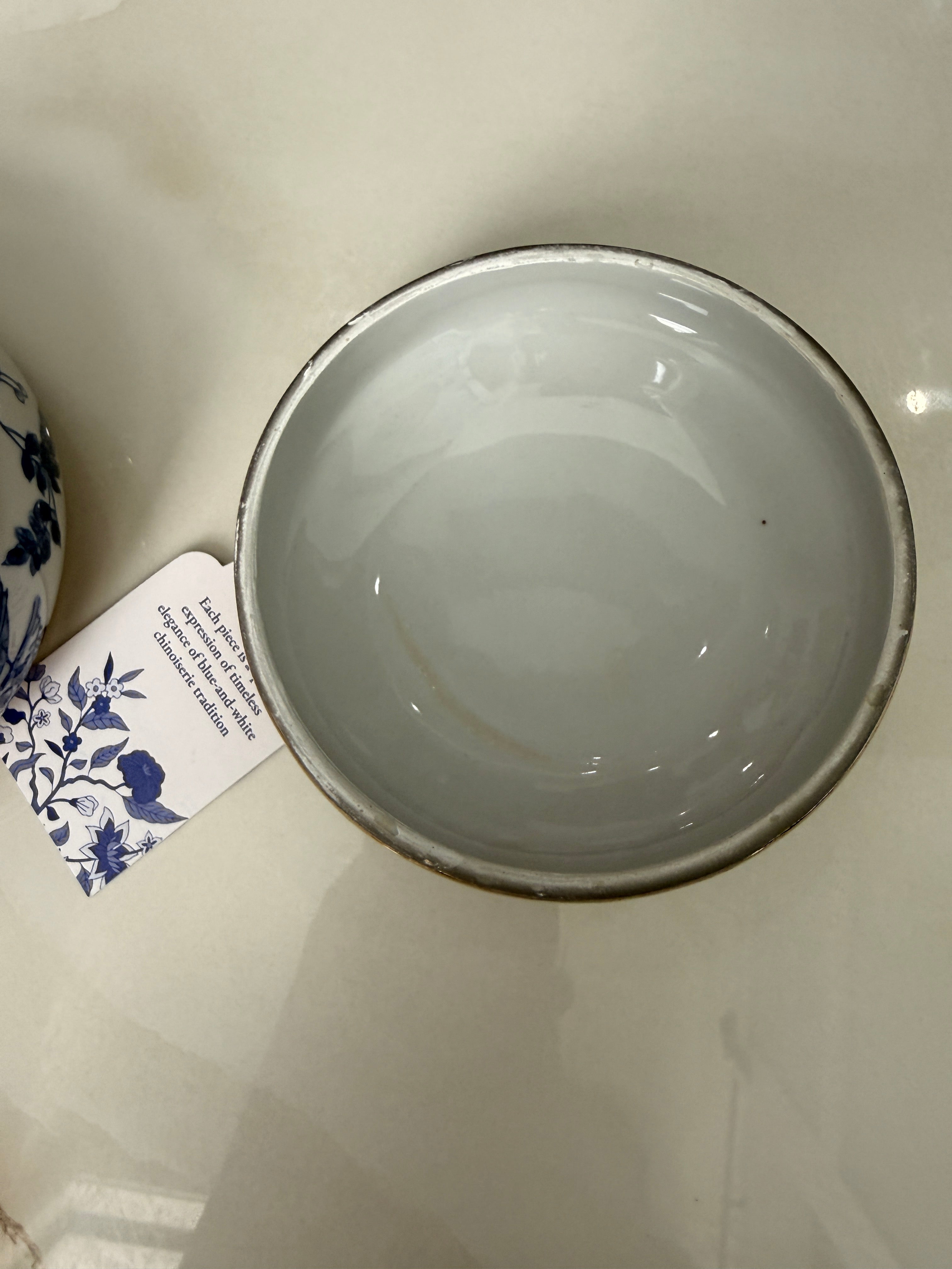 Bird Blue Ceramic Jewelry Jar Gold