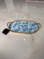 Blue Gold Floral Bird Nature Tray