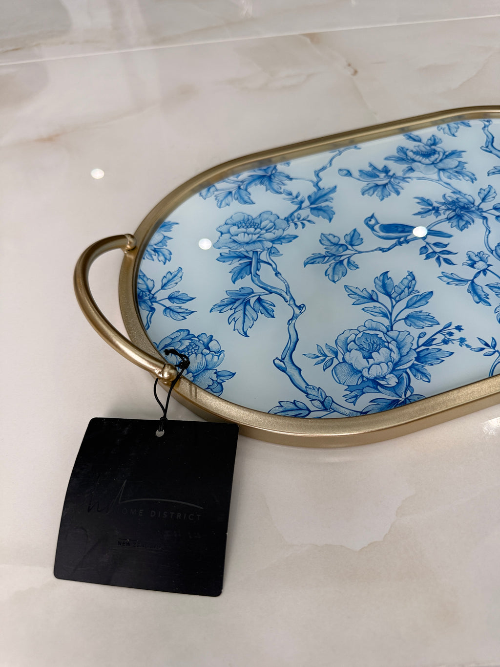 Blue Gold Floral Bird Nature Tray