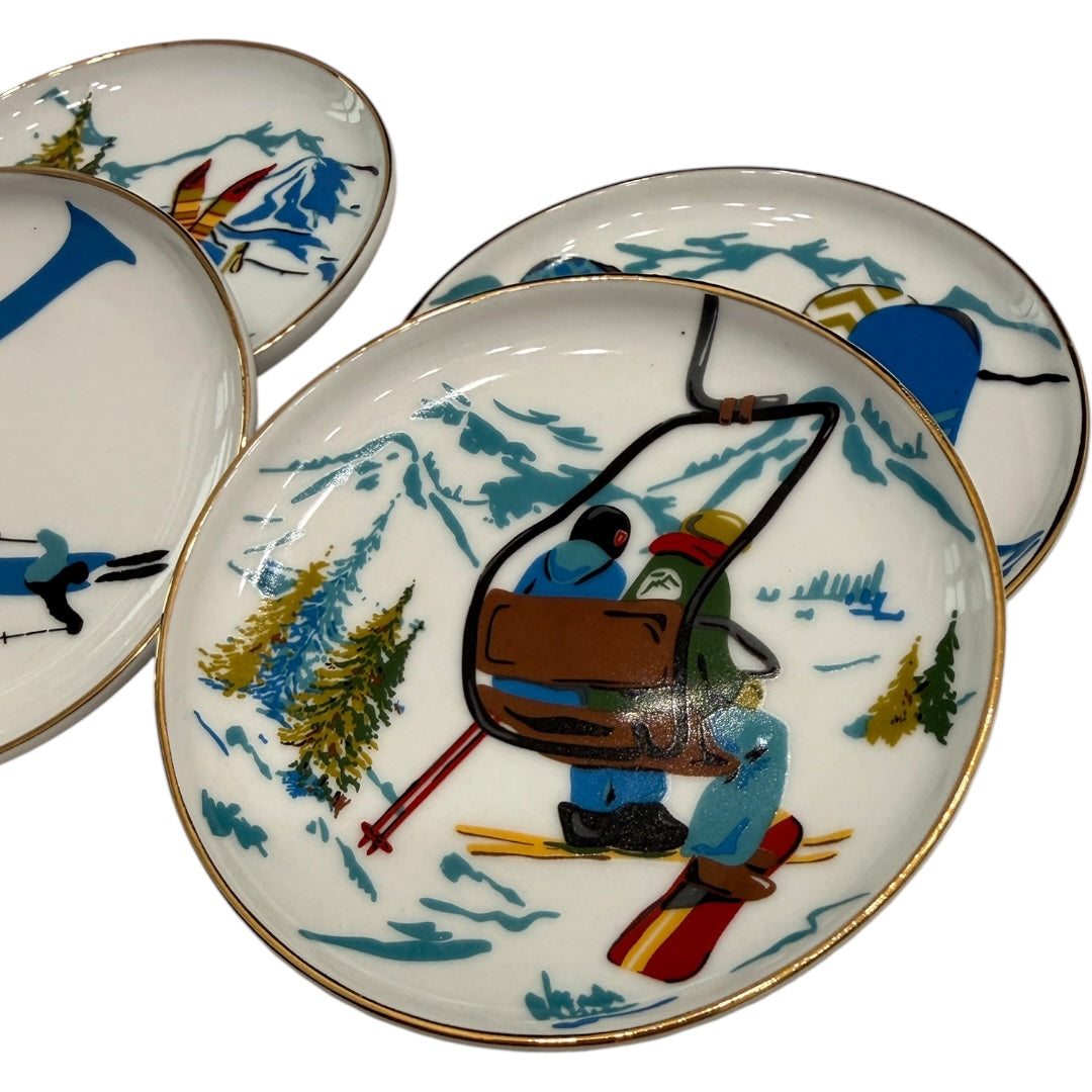 Ceramic Snow Ski Coasters Set of 4