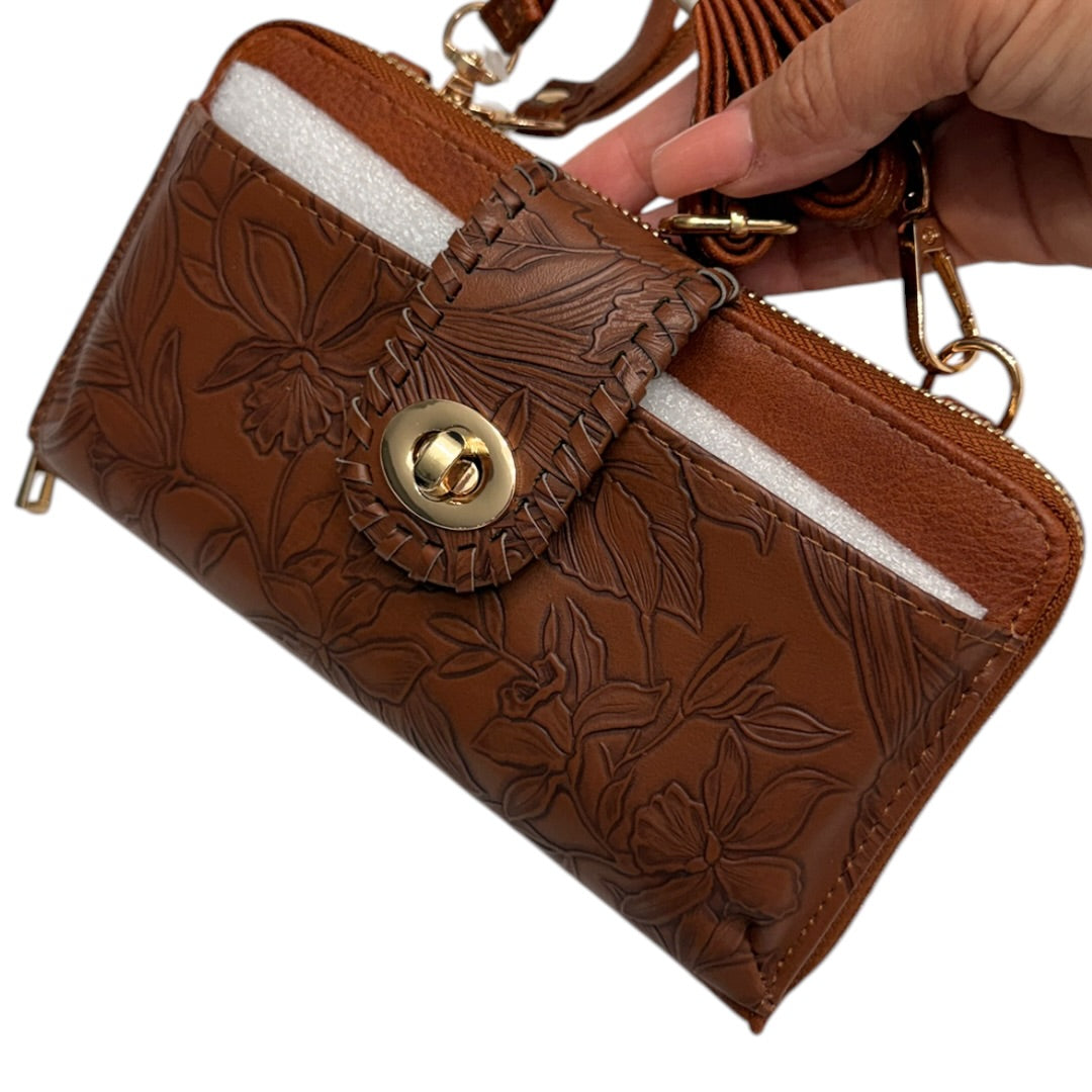 Western Floral Brown Crossbody Handbag