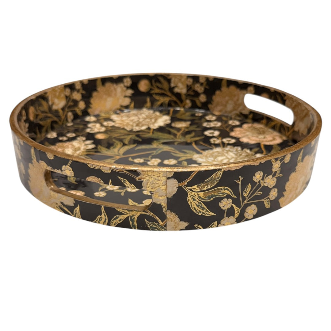 Black & Gold Floral Jewelry Holder Counter Decor Tray