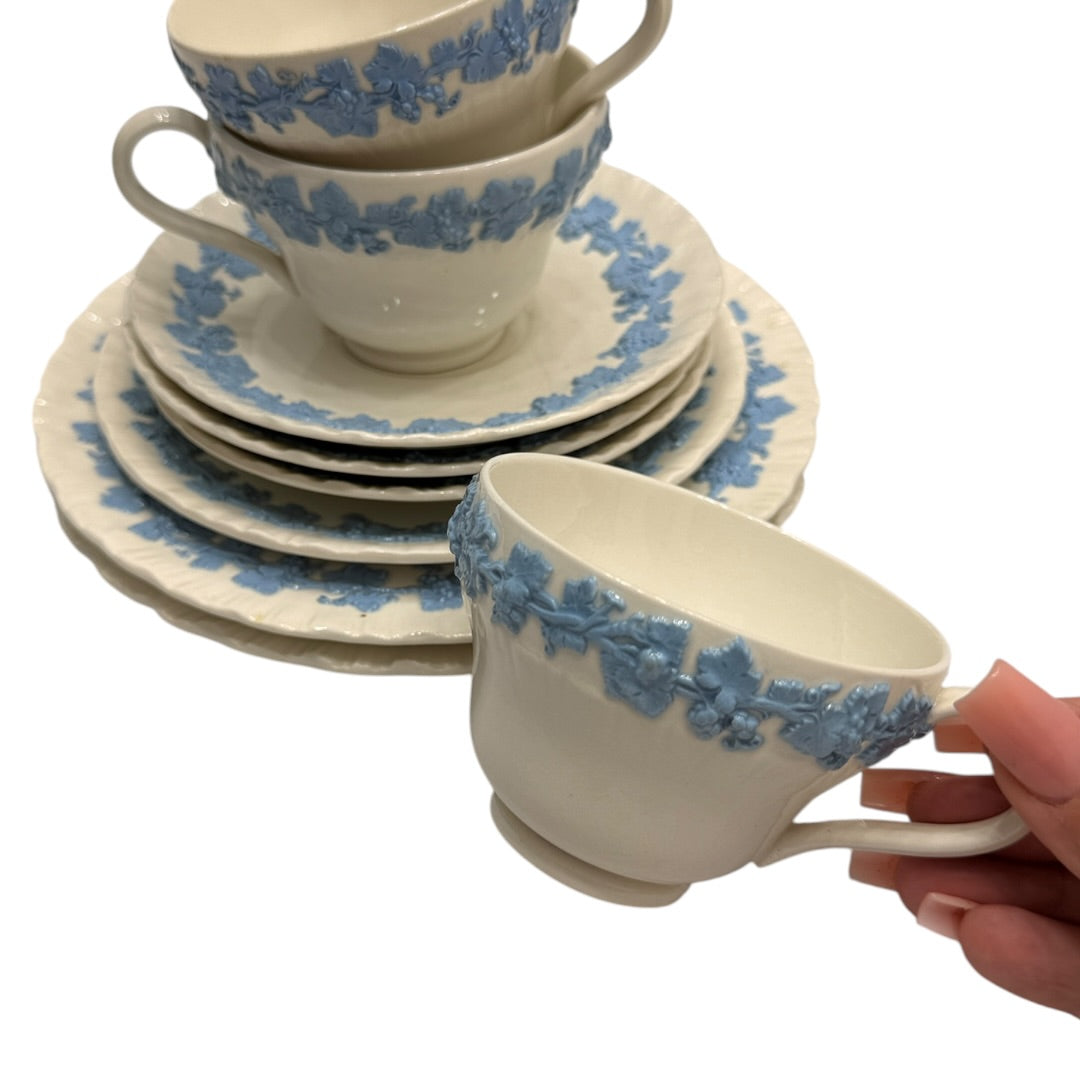 Wedgwood Blue & White Floral Queens Ware 9pc Set England