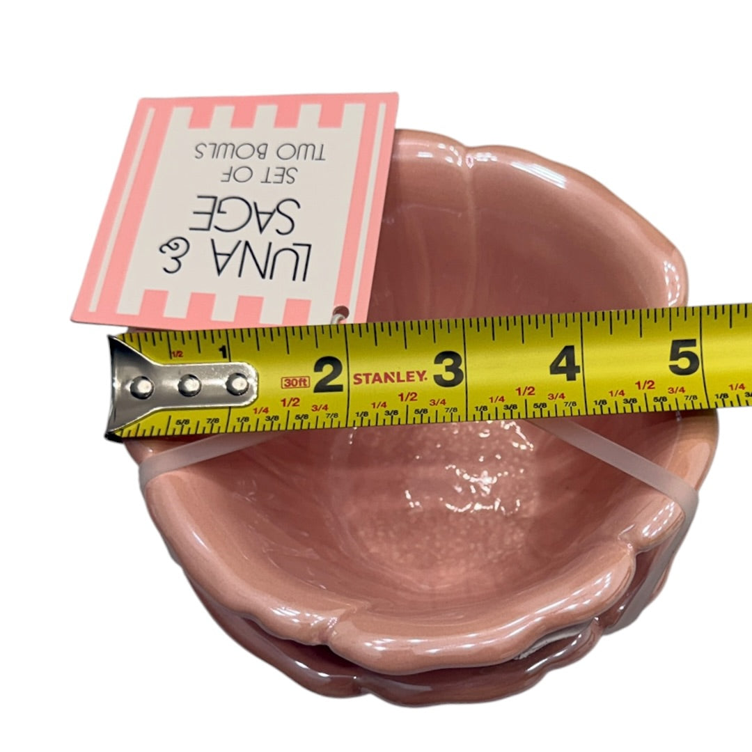 Hand Painted Pink Jewelry Makeup Bathroom Vanity Flower Bowls Set of 2