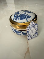 Bird Blue Ceramic Jewelry Jar Gold