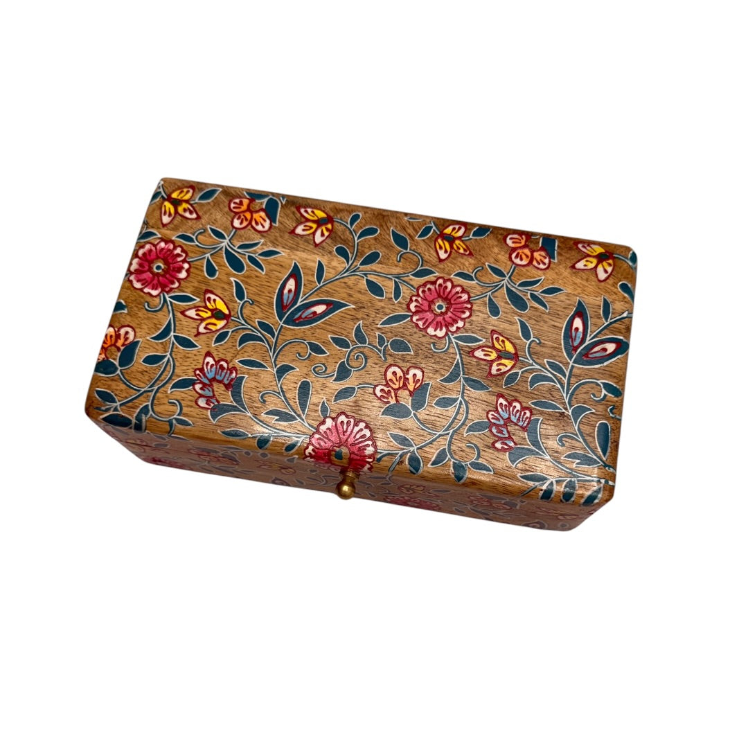 Wooden Flowers Keepsake Box Jewelry Box Handmade in India